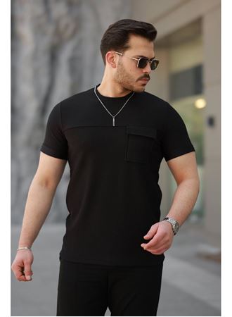 Erkek Cepli Kolyeli Kısa Kollu örme Kumaş T-shirt