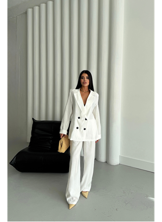 MODAL 4 DÜĞME ASTARSIZ CEKET - PANTOLON TAKIM - Beyaz