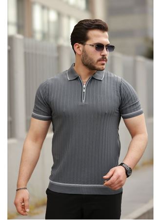 Erkek Fermuarlı Yakalı Kısa Kollu T-shirt