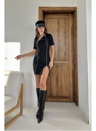 Siyah Fermuarlı Ottoman Elbise