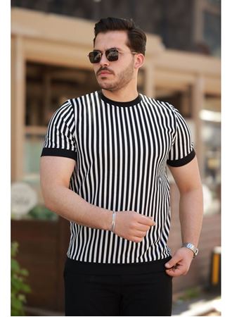 Erkek Siyah Beyaz örme Pamuklu Kumaş Kısa Kollu T-shirt