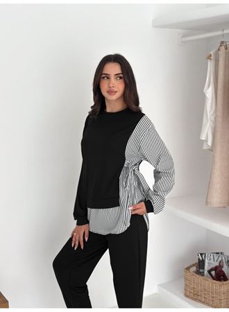 Kadın Gömlek Detay çizgili Yandan Bağlamalı Ikili Takım