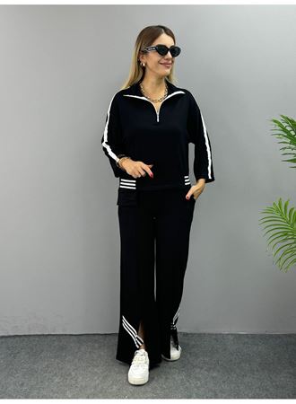 Kadın Polo Yaka Paça Yırtmaçlı Ribanalı İkili Takım