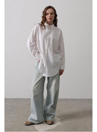 Yan Büzmeli Tunik Gömlek - Beyaz