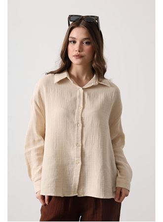 Müslin Uzun Kol Gömlek - Bej
