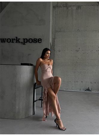 STRABLEZ SANDY ELBİSE YANLARI KATLI - Bej