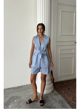 KETEN YELEK - ŞORT TAKIM - Mavi