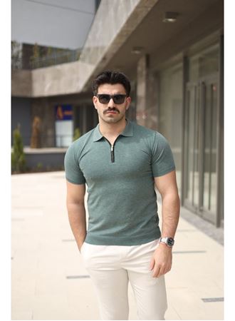 Erkek Polo Yaka Fermuar Detaylı Tişört