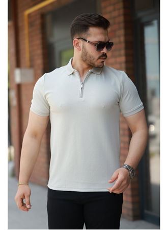 Erkek Fermuarlı Yaka Kısa Kollu Tişört