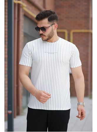 Erkek Dikey çizgili Ottoman Kumaş Kısa Kollu T-shirt