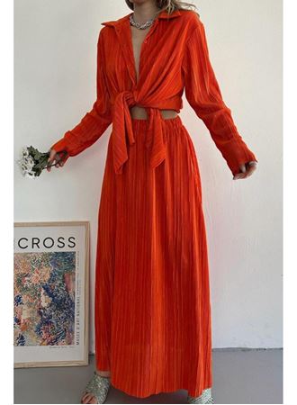 Oranj Fitilli Gömlek Ve Uzun Etek Takım