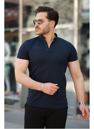 Erkek Hakim Yaka Dokuma Pamuklu Kumaş Kısa Kollu T-shirt