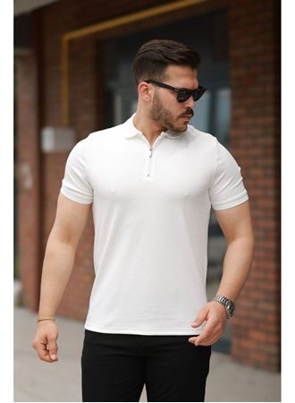 Erkek Fermuarlı Yaka Kısa Kollu Tişört