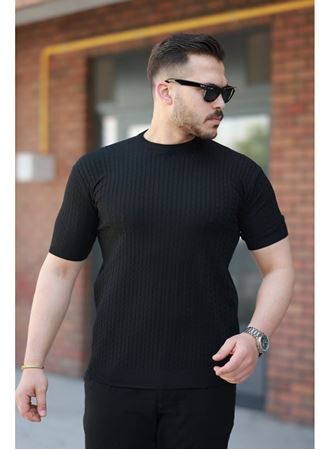 Erkek Bisiklet Yaka örgü Desenli Kısa örme Triko Kısa Kollu T-shirt