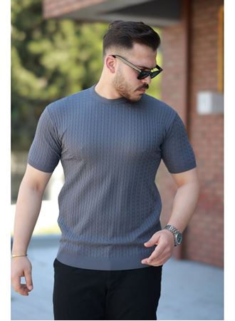 Erkek Bisiklet Yaka örgü Desenli Kısa örme Triko Kısa Kollu T-shirt