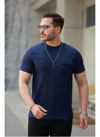 Erkek Cepli Kolyeli Kısa Kollu örme Kumaş Tişört