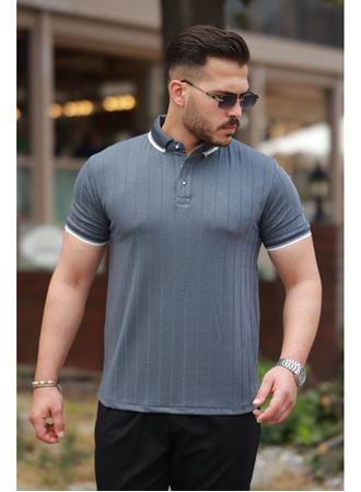 Erkek Düğme Yakalı Jakar Kumaş Kısa Kollu Tişört