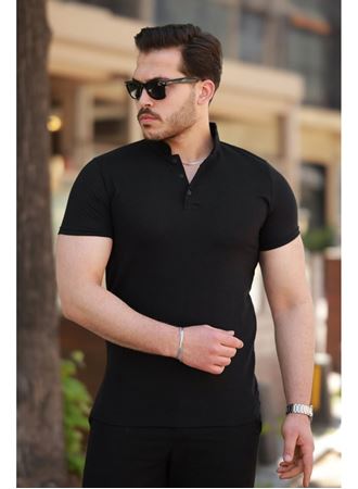 Erkek Hakim Yaka Dokuma Pamuklu Kumaş Kısa Kollu T-shirt