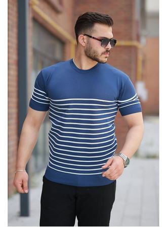 Erkek çizgi Desenli Bisiklet Yaka Kısa Kollu T-sihrt