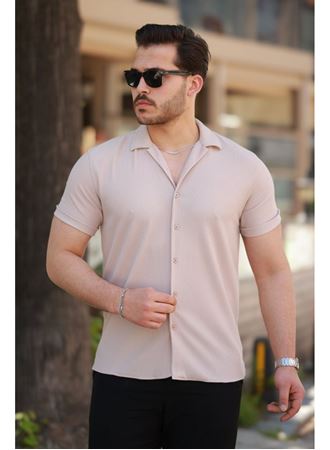 Erkek Ottoman Kumaş Apaj Yaka Kısa Kollu Gömlek