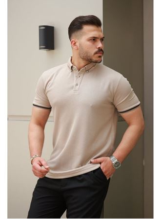 Erkek Düğmeli Yaka Waffle Kumaş Kısa Kollu Tişört