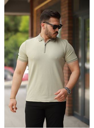 Erkek Fermuarlı Yaka Kısa Kollu Tişört