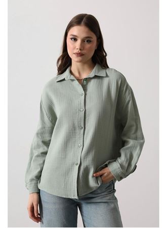 Müslin Uzun Kol Gömlek - Haki