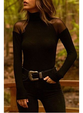 Kadın Omuzları Tül Balıkçı Yaka Viskon Kumaş Bluz