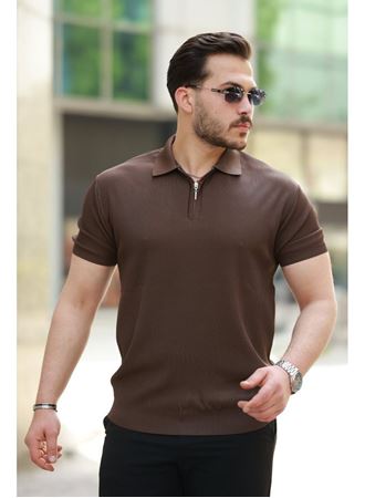 Erkek Fermuarlı Yakalı Kısa Kollu Tshirt