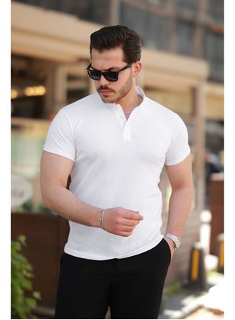 Erkek Hakim Yaka Dokuma Pamuklu Kumaş Kısa Kollu T-shirt