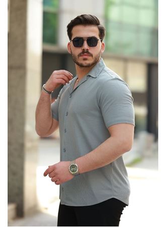 Erkek Apaç Yaka örme Kumaş Kısa Kollu Gömlek