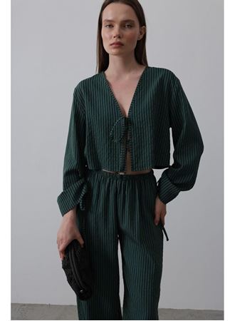 Önü Bağlamalı Crop Takım - Yeşil