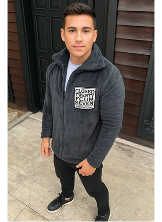 Erkek Polar Fermuarlı Sweatshirt – Kapüşonsuz, Cepli, Yumuşak Dokulu, Oversize Rahat Kalıp, Kışlık Sıcak Tutan Fermuarlı Üst - Füme