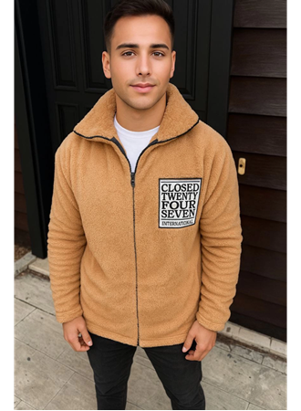 Erkek Polar Fermuarlı Sweatshirt – Kapüşonsuz, Cepli, Yumuşak Dokulu, Oversize Rahat Kalıp, Kışlık Sıcak Tutan Fermuarlı Üst - Kahverengi