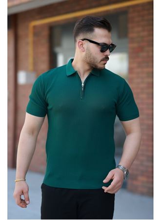 Erkek Fermuarlı Yakalı Kısa Kollu Tshirt