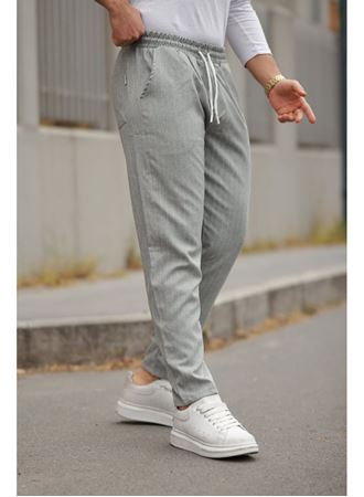 Erkek Beli Bağcıklı çizgili Pantolon