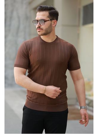 Erkek Kısa Kollu Bisiklet Yaka çizgili Triko Tişört