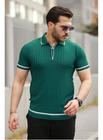 Erkek Fermuarlı Yakalı Kısa Kollu T-shirt