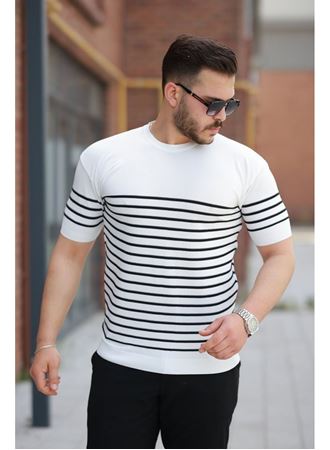 Erkek çizgi Desenli Bisiklet Yaka Kısa Kollu T-sihrt