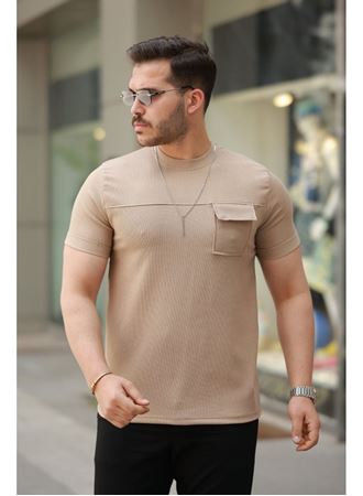 Erkek Cepli Kolyeli Kısa Kollu örme Kumaş Tişört