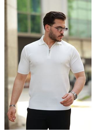 Erkek Fermuarlı Yakalı Kısa Kollu Tshirt