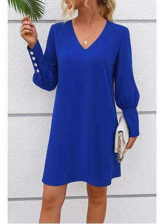 Kadın Uzun Kollu V Yakalı Kısa Ithal Krep Elbise