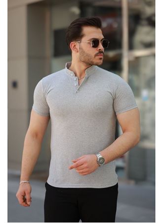 Erkek Hakim Yaka Dokuma Pamuklu Kumaş Kısa Kollu T-shirt