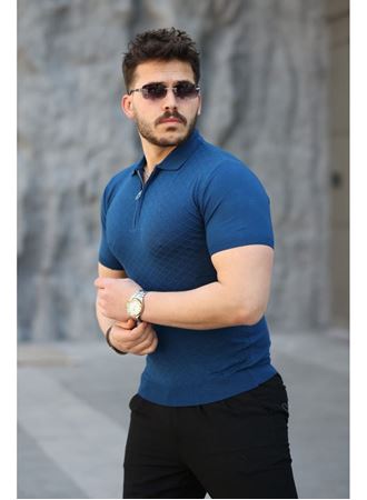 Erkek Viskon Kumaş Polo Yaka Desenli Tişört