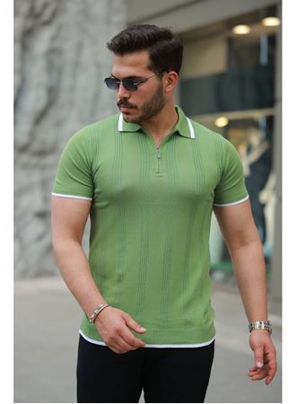 Erkek Fermuar Yakalı Kısa Kollu Tişört
