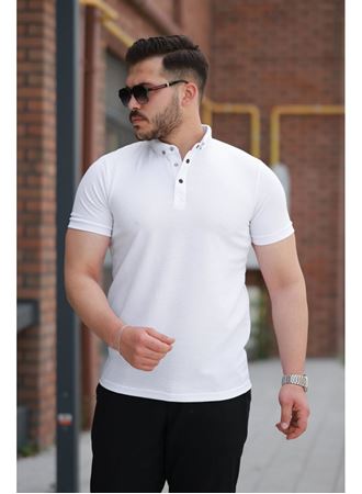 Erkek çizgi Dokulu çıtçıt Yakalı Kısa Kollu T-shirt