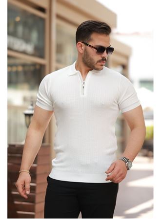 Erkek Fermuar Yakalı Kısa Kollu Tişört