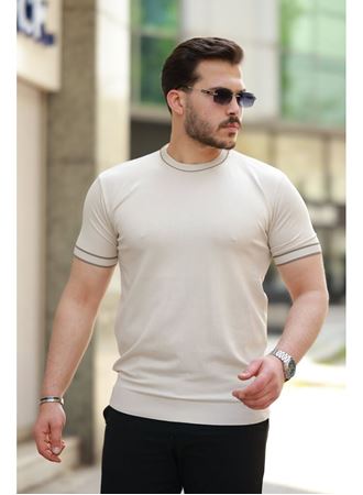 Erkek Bisiklet Yaka Ribanalı Kısa Kollu Tshirt