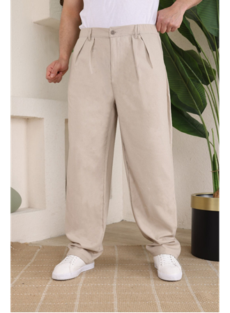 Erkek Beli Lastikli Pileli Baggy Pantolon