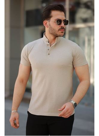 Erkek Hakim Yaka Dokuma Pamuklu Kumaş Kısa Kollu T-shirt